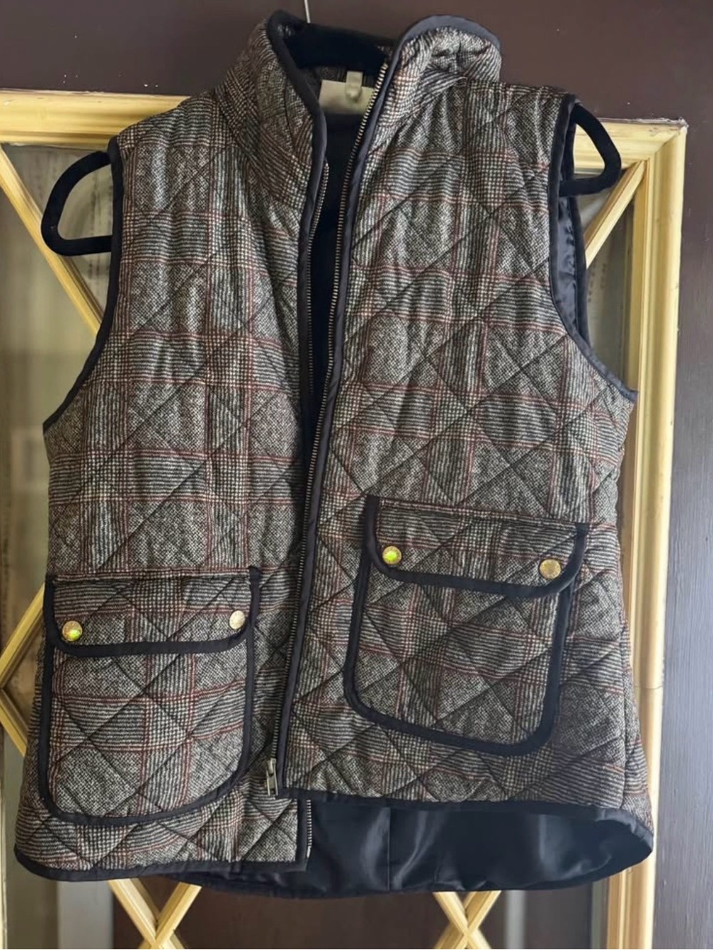 Quilted Plaid Men's Vest - Brown/Black - Picture 1 of 1